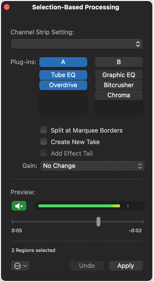 Ilustración. Ventana de procesamiento basado en la selección con el conjunto A activo.