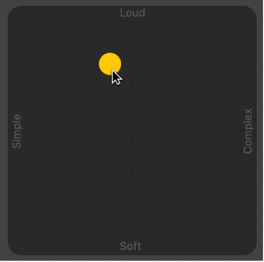Ilustración. Se está arrastrando el disco en el pad X/Y en el editor Drummer.