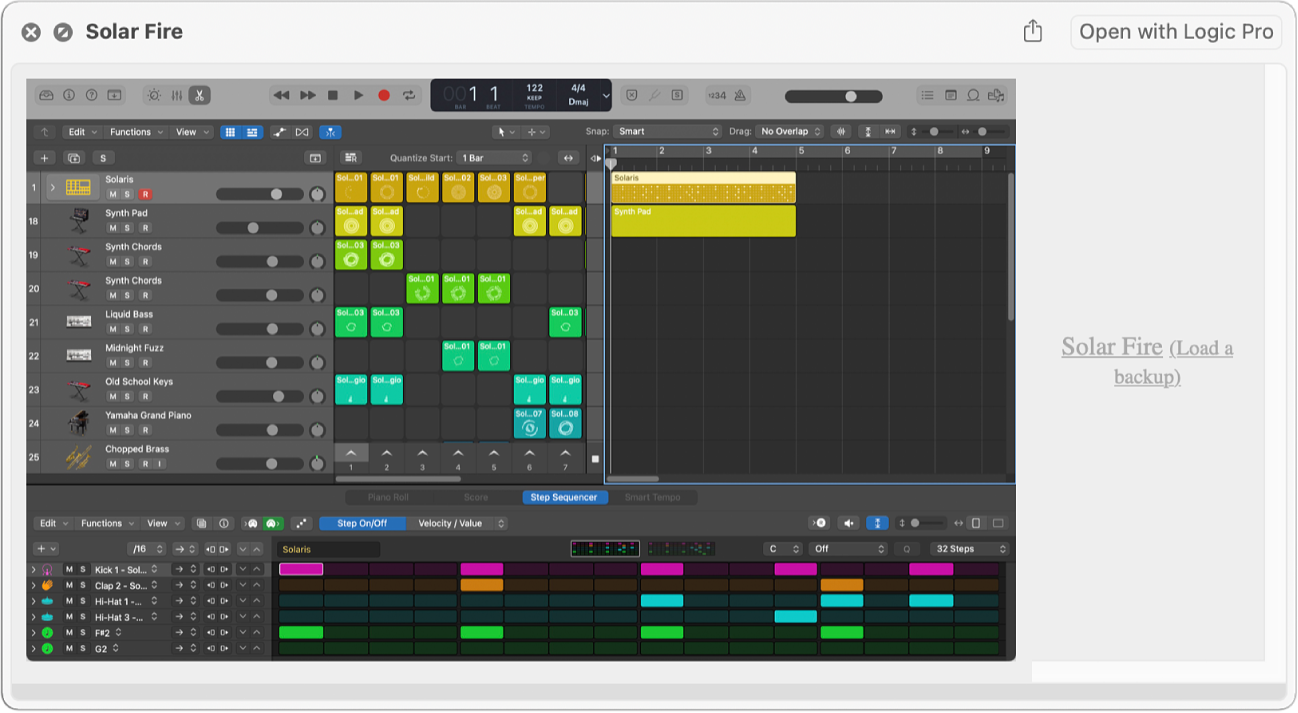 Ilustración. Imagen de Vista Rápida de un archivo de proyecto seleccionado en el Finder.