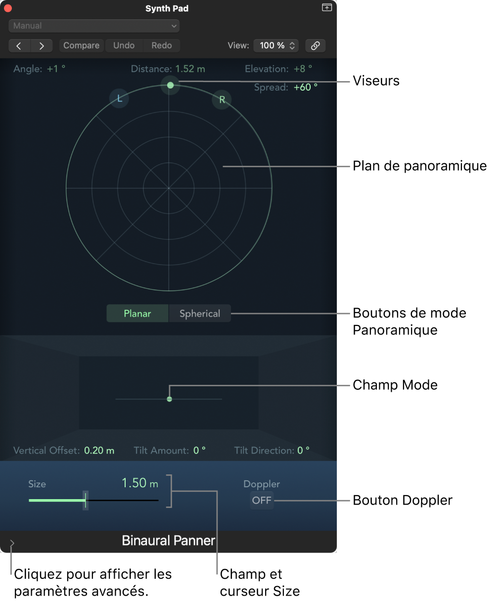 Figure. Fenêtre Binaural Panner.