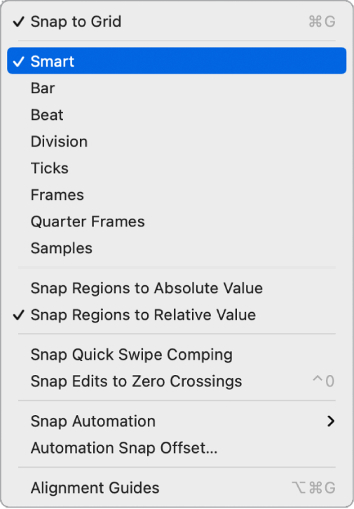 Figure. Menu local Alignement pour la zone Pistes.