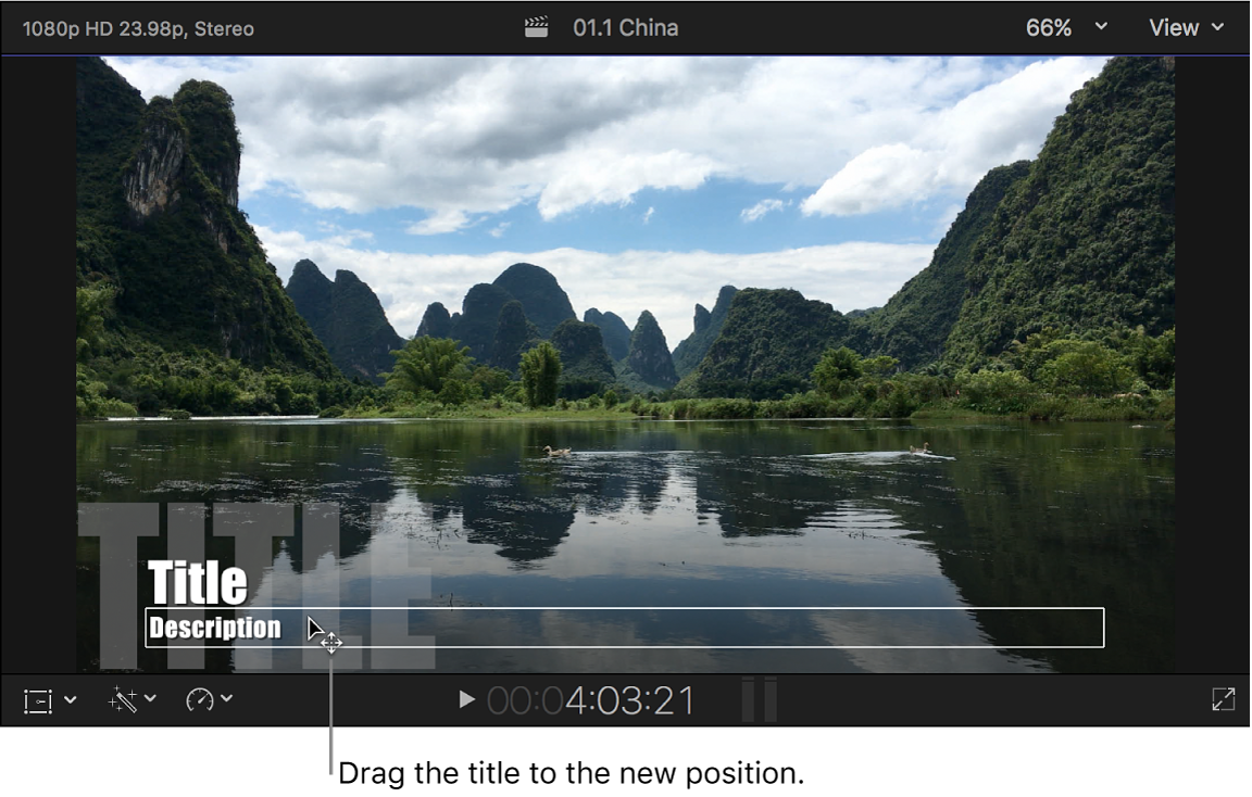 Glissement du texte de titre vers un nouvel emplacement dans le visualiseur