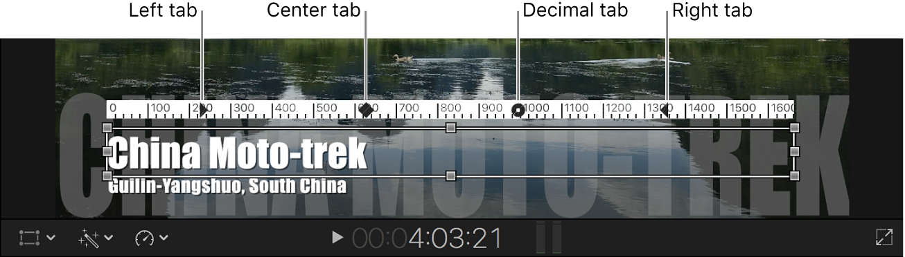 Objet de texte de paragraphe dans le visualiseur, avec règle au-dessus