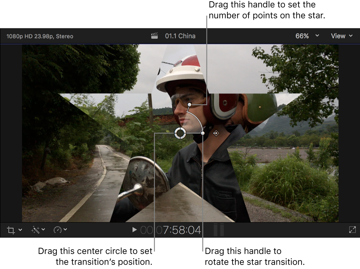 Visualiseur affichant les commandes à l’écran de la transition Étoile