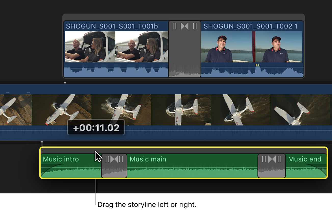 Scénario en cours de glissement dans la timeline