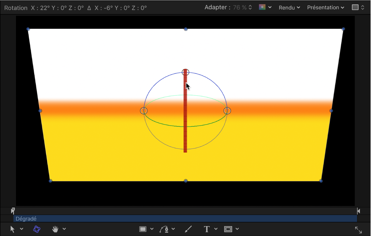 Canevas affichant un objet en rotation autour de l’axe X