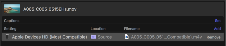 出力行が選択されたバッチ領域のジョブ