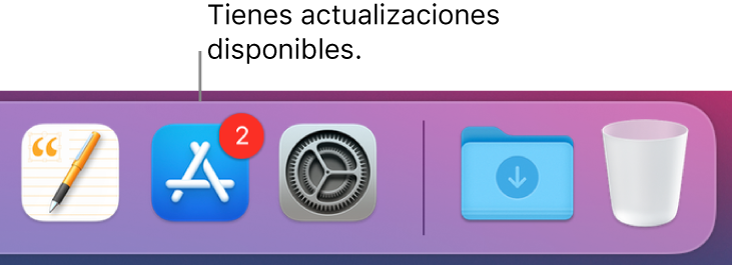 Sección del Dock donde se muestra el icono de App Store con un indicador que señala que hay actualizaciones disponibles.
