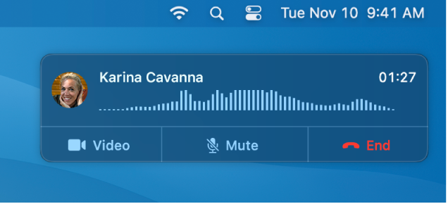 Daļējs Mac datora ekrāns, kurā redzams paziņojuma par zvanu logs.