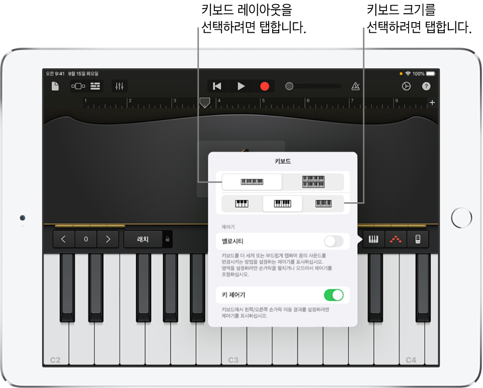 키보드 레이아웃 및 크기 제어기