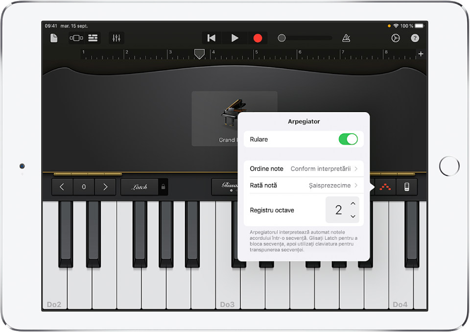 Comenzi arpegiator de claviatură