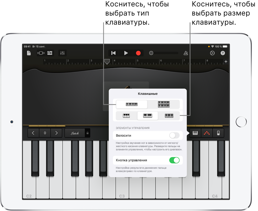 Элементы управления раскладкой и размером клавиатуры