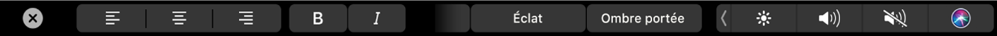 Options d’alignement et d’apparence du texte dans la Touch Bar