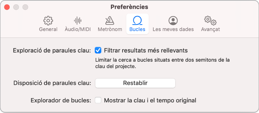 Secció de preferències Bucles.