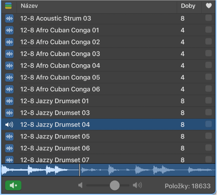 Jezdec hlasitosti v Prohlížeči smyček.