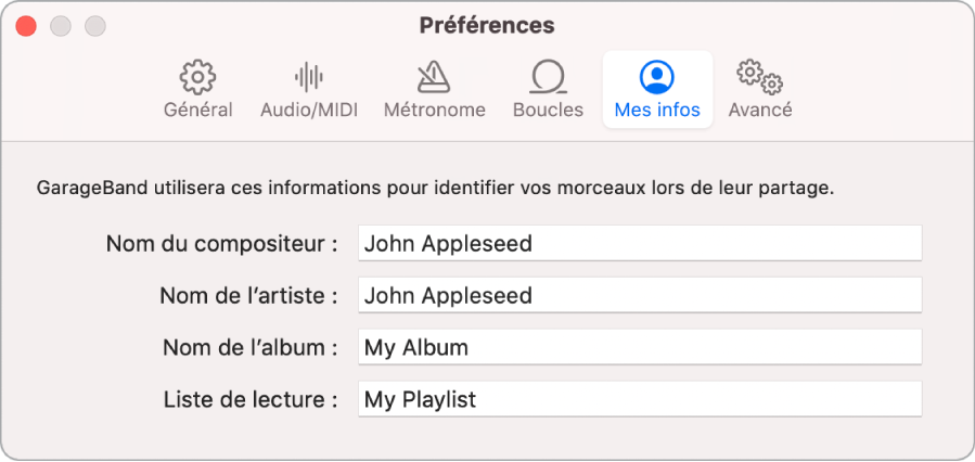 Préférences Mes infos