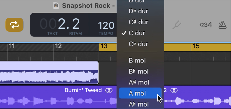 LCD prikazuje skočni izbornik Ključ
