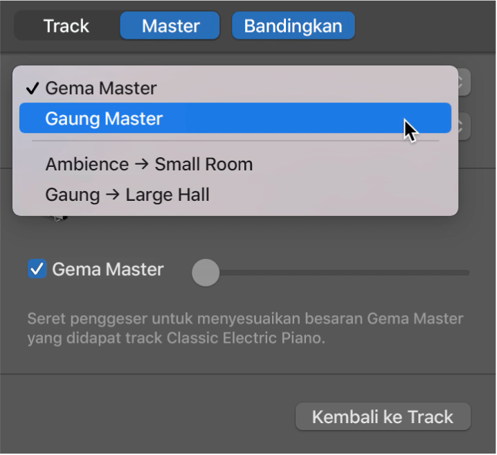Memilih efek master.