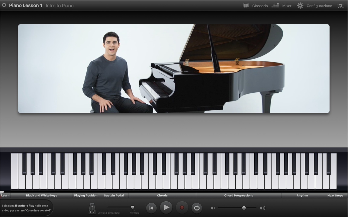 Vista “Impara a suonare”.