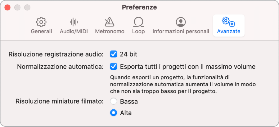 Preferenze avanzate.