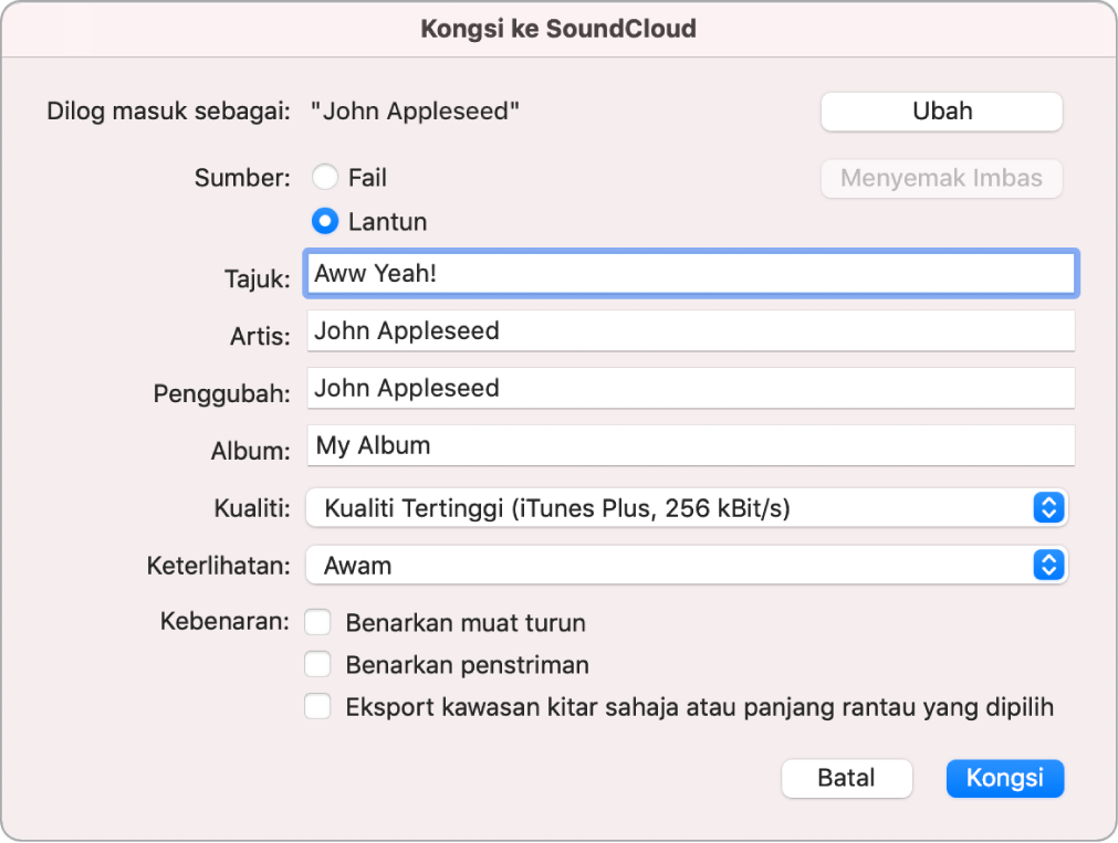 Dialog Kongsi ke SoundCloud.