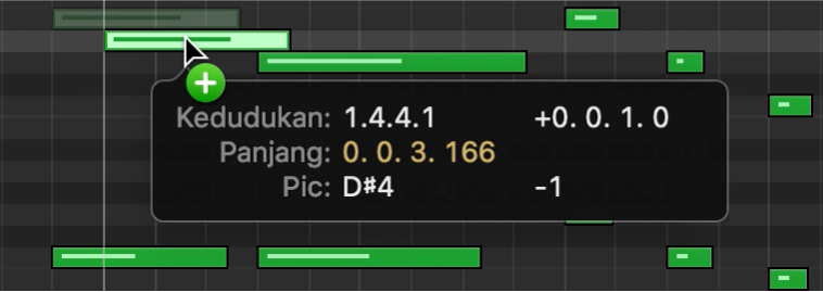 Option-seret untuk menyalin not dalam Editor Lembaran Piano.