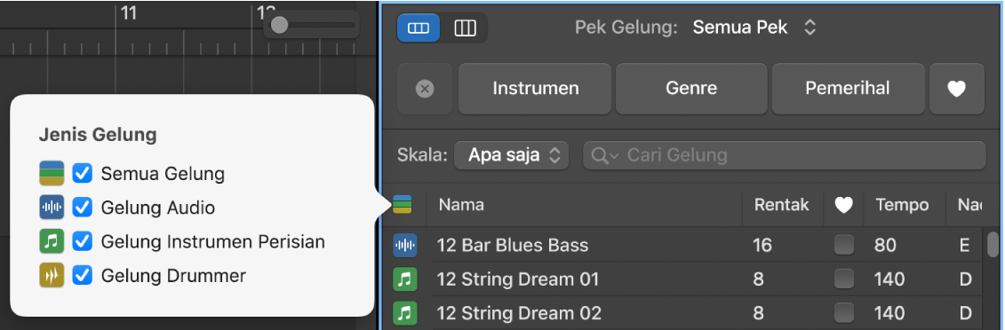 Tunjukkan butang Jenis Gelung.