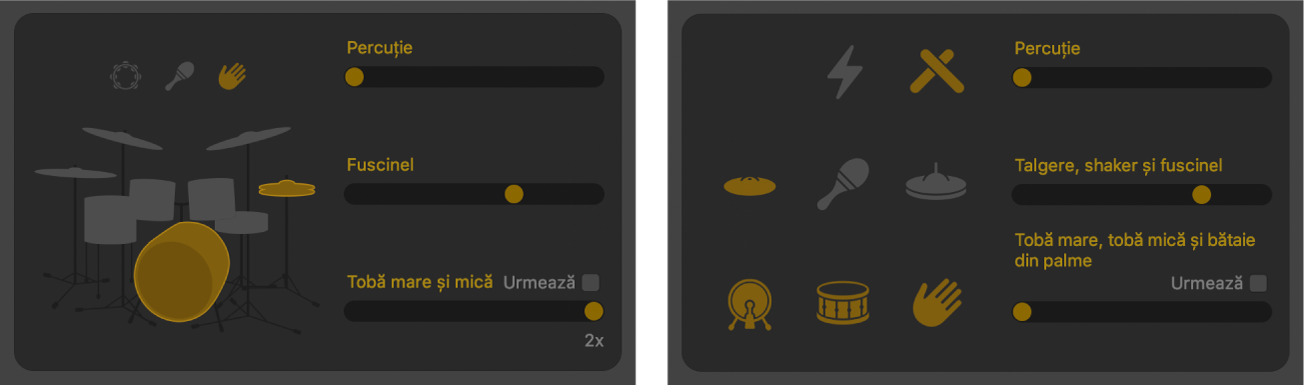 Editorul Drummer afișând comenzile de variație a ritmului.