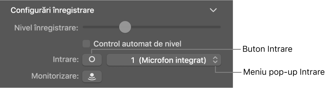 Buton și meniu Intrare în inspectorul Smart Controls.