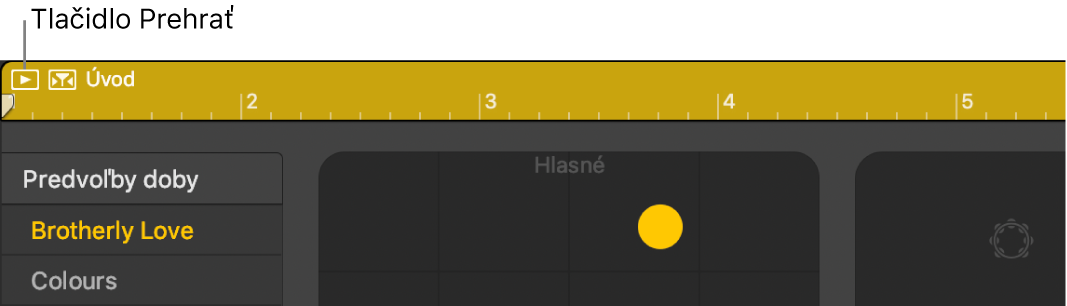 Rozsah Drummera znázorňujúci tlačidlo Prehrať.