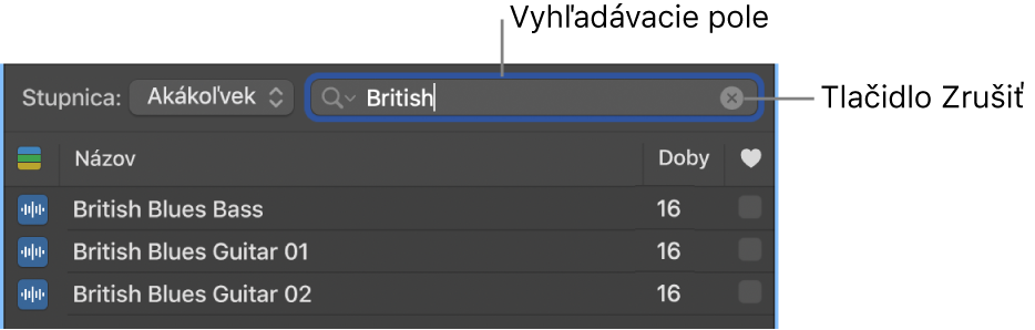 Vyhľadávacie pole v Prehliadači slučiek.