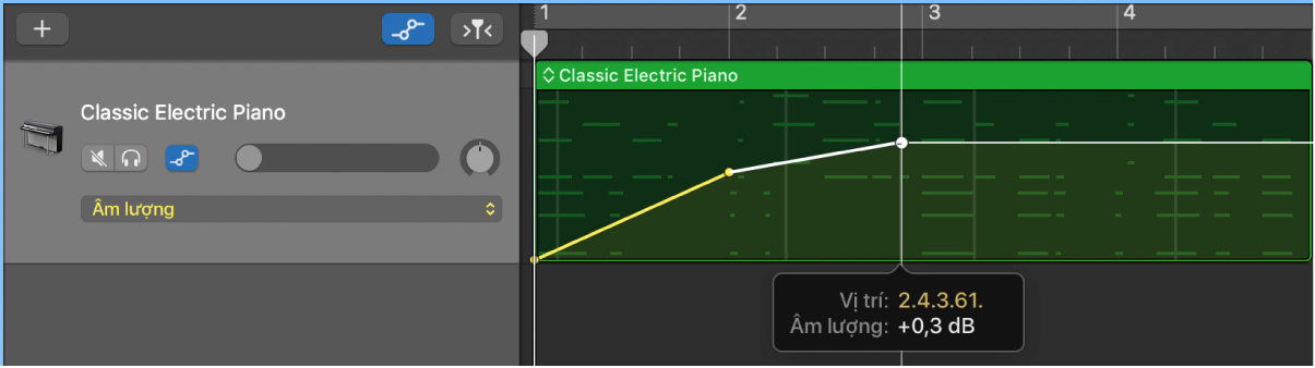 Đang hiển thị các điểm điều khiển tự động hóa âm lượng.