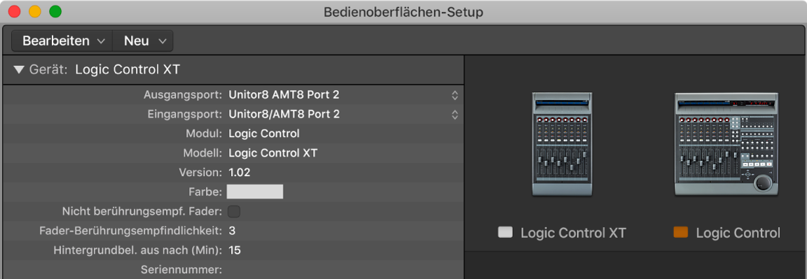 Abbildung. Setup-Fenster für Bedienoberflächen mit einer Bedienoberflächengruppe.