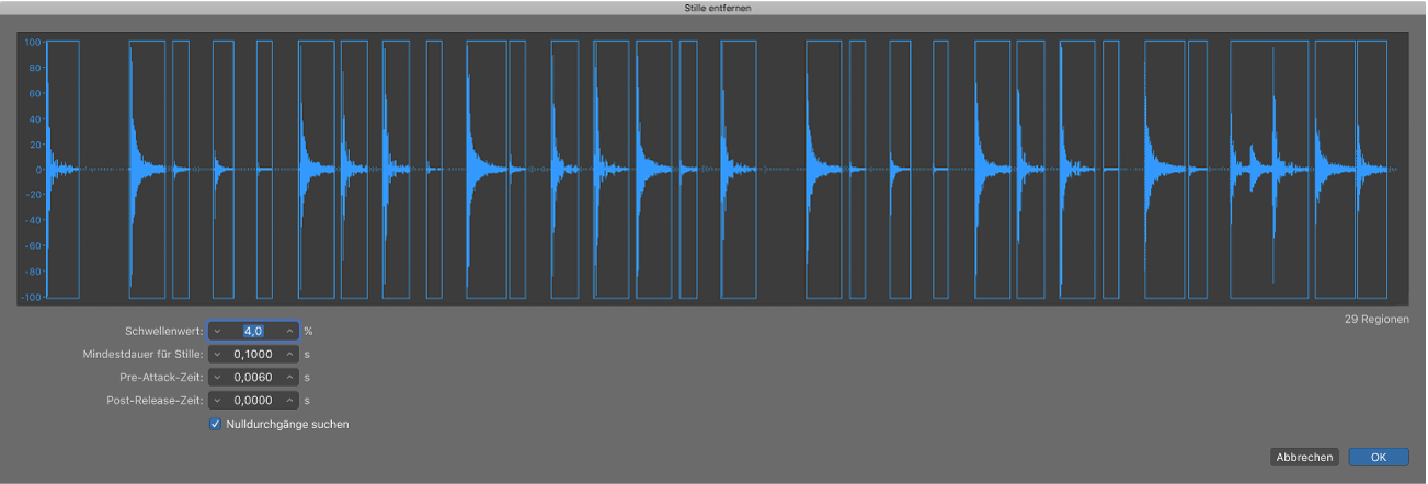 Abbildung. Fenster „Stille entfernen“