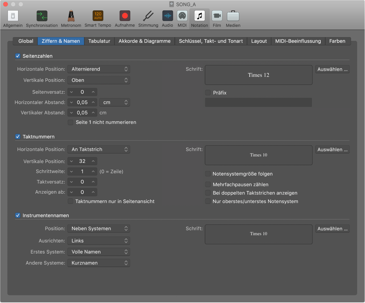 Abbildung. Bereich „Ziffern und Namen“