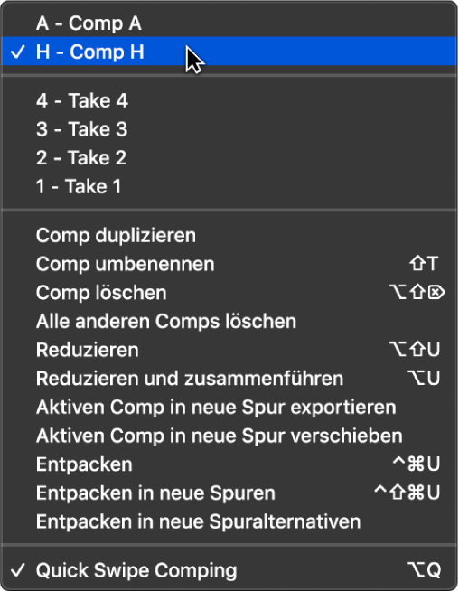 Abbildung. Auswählen eines Comps im Einblendmenü
