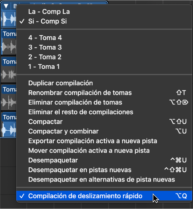 Ilustración. Se está seleccionado “Compilación de deslizamiento rápido” en el menú desplegable.