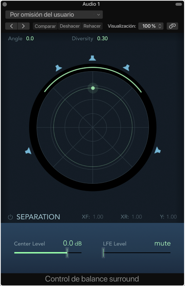 Ilustración. Ventana del panoramizador estéreo a surround.