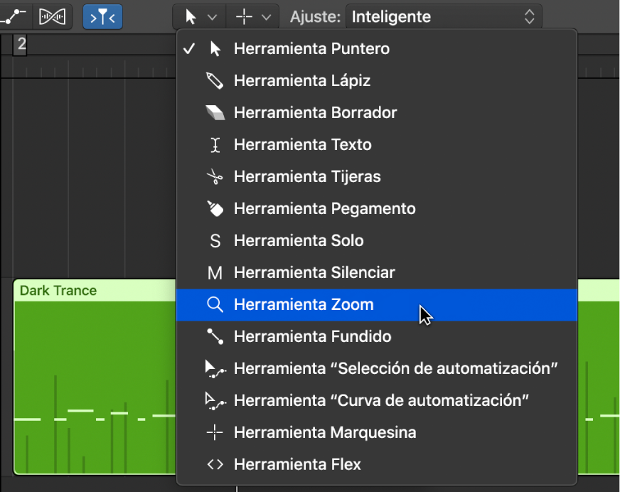 Ilustración. Menú de herramientas abierto.