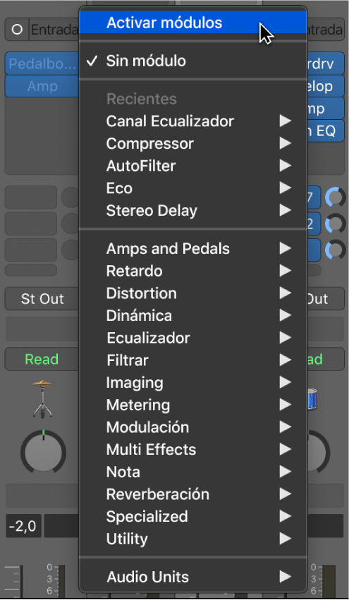 Ilustración. Comando de menú desplegable “Activar módulos”.