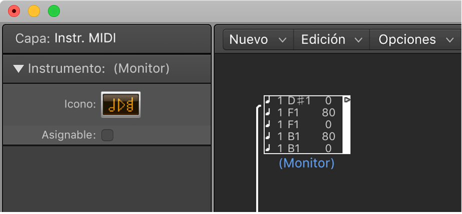 Ilustración. Ventana Entorno con un objeto monitor y su inspector.