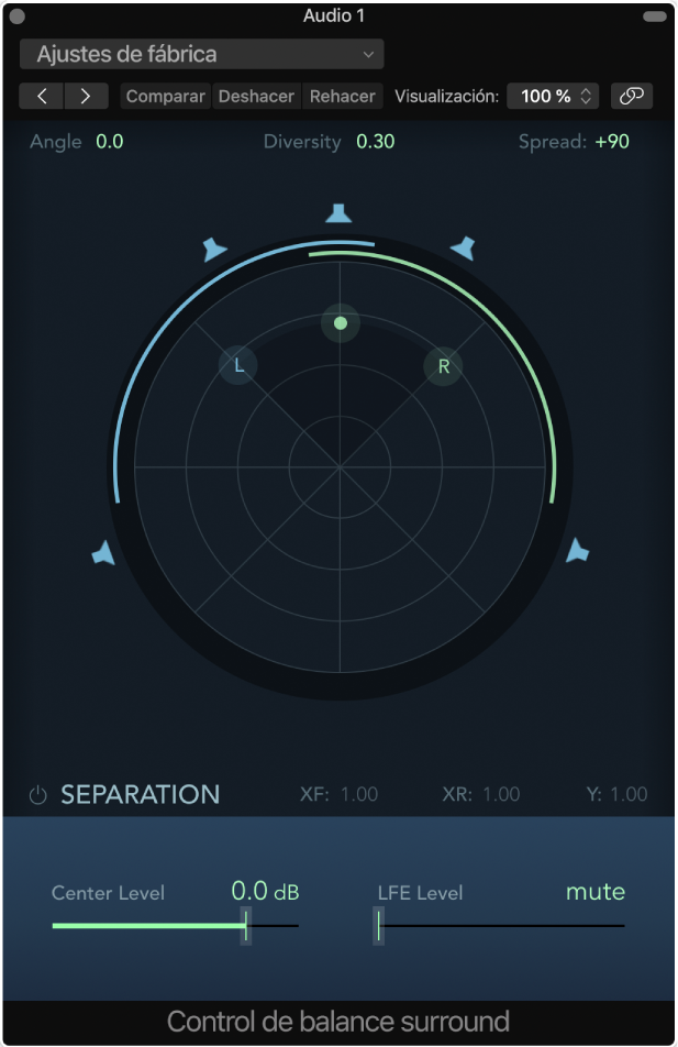 Ilustración. Ventana del panoramizador estéreo a surround.