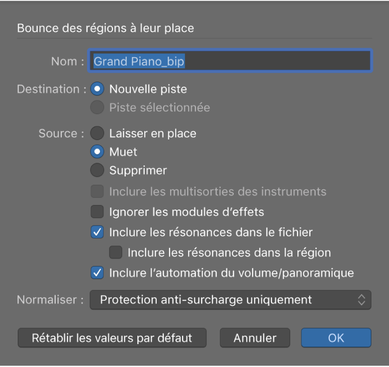 Figure. Zone de dialogue « Bounce des régions à leur place ».