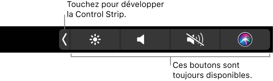 Figure. Control Strip dans la Touch Bar.