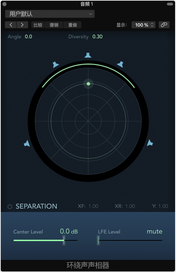 图。“单声道到环绕声声相器”窗口。