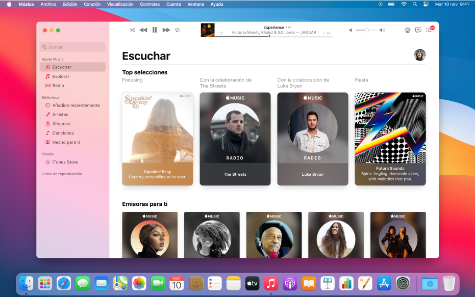 La ventana de Apple Music donde se muestra Escuchar.