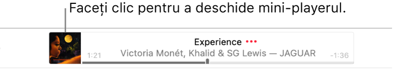 Faceți clic pe ilustrația albumului în stânga bannerului pentru a deschide mini‑playerul.