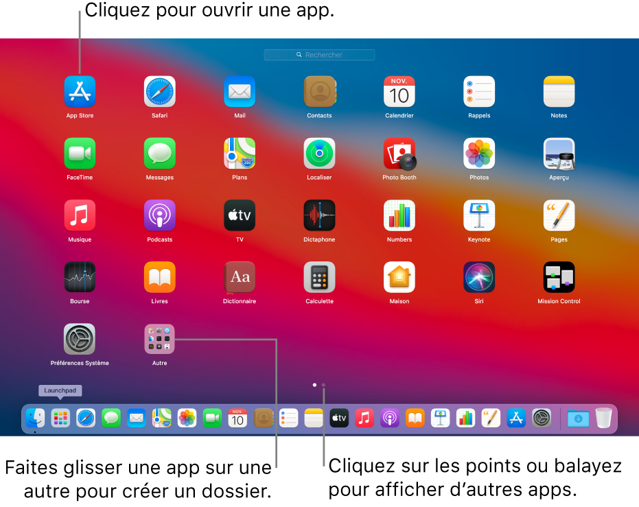 Launchpad affichant les apps que vous pouvez ouvrir.