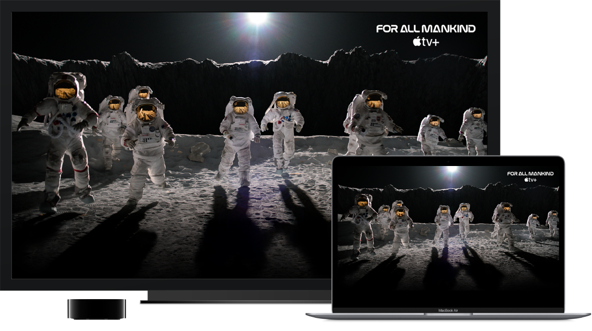 MacBook Airi sisu peegeldatakse Apple TV abil suure HD-televiisori ekraanile.