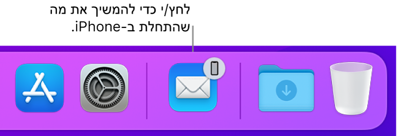 הצלמית של Handoff גלויה ב‑Dock.